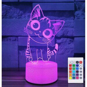 New Cat Night Light for Girls,3D Optical Illusion Lamp 16 Colors Dimmable